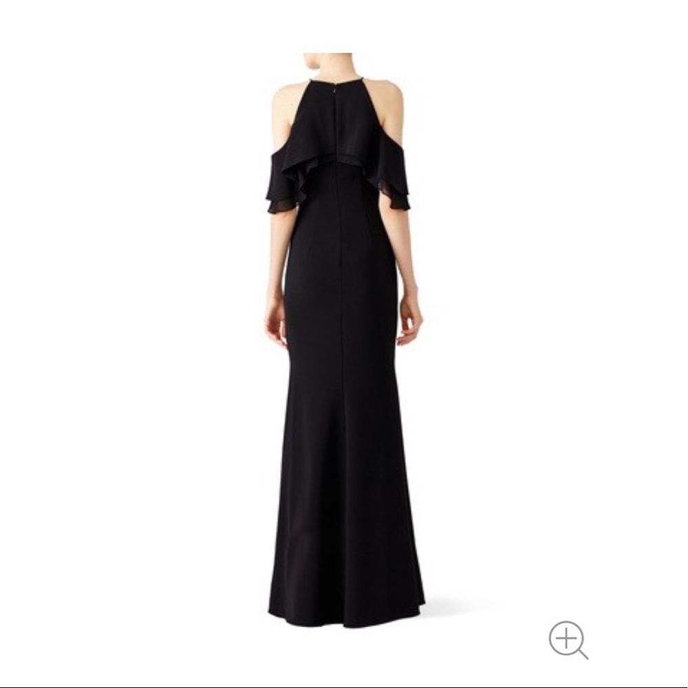 Badgley Mischka Black Crossover Ruffle Gown